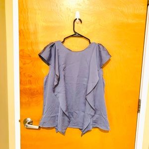 Brand New Express Blue Satin Top With Ruffles - XL